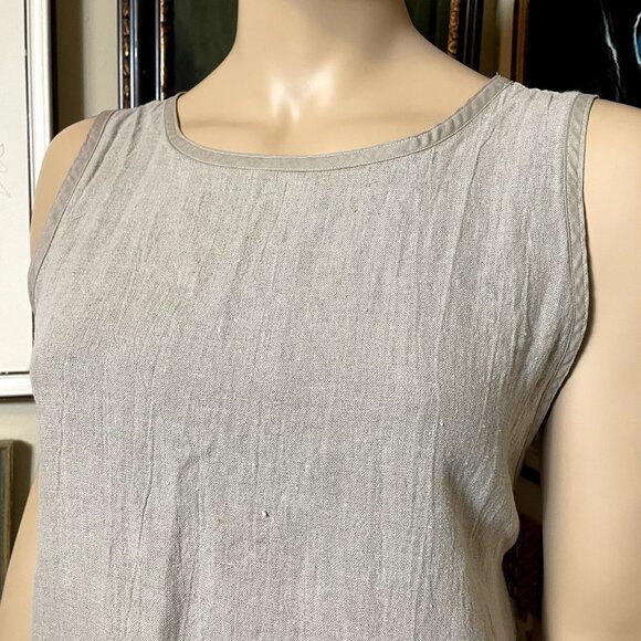 Beige Linen Tie Side Scoop Neck Sleeveless Maxi Apron Dress with Pockets OSFM - Picture 4 of 6